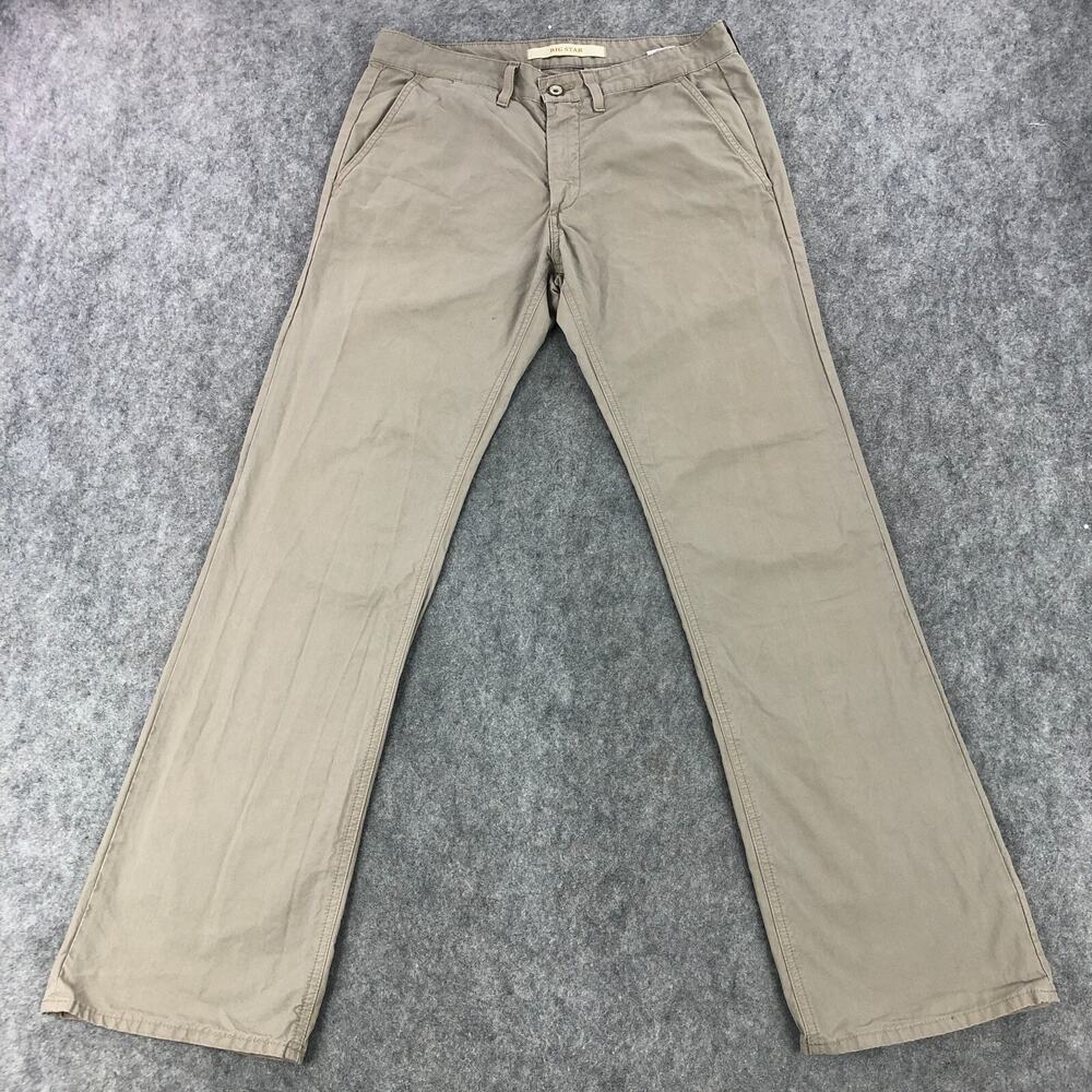 Big Star Pants Mens 33R Khaki Tan Chino Straight Leg Mid Rise 100% Cotton Office